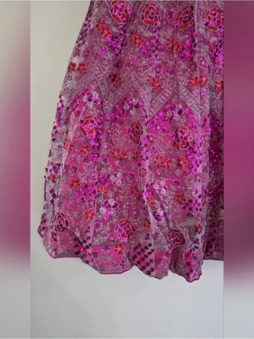 Rose Pink Net Sequins embroidered Flared Style Lehenga Choli - size 6 - Picture 3 of 7